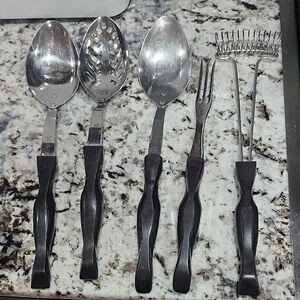 5 Vintage Orange And Black Cutco Serving Pieces